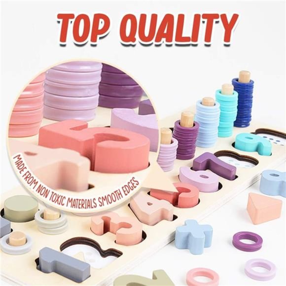 Wooden Number Puzzle for Kids - Montessori Toys for 1 Year Old Toddlers Learning - Picture 4 of 6